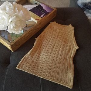 Gold Metallic Lurex Knit Top Sleeveless Halter from London